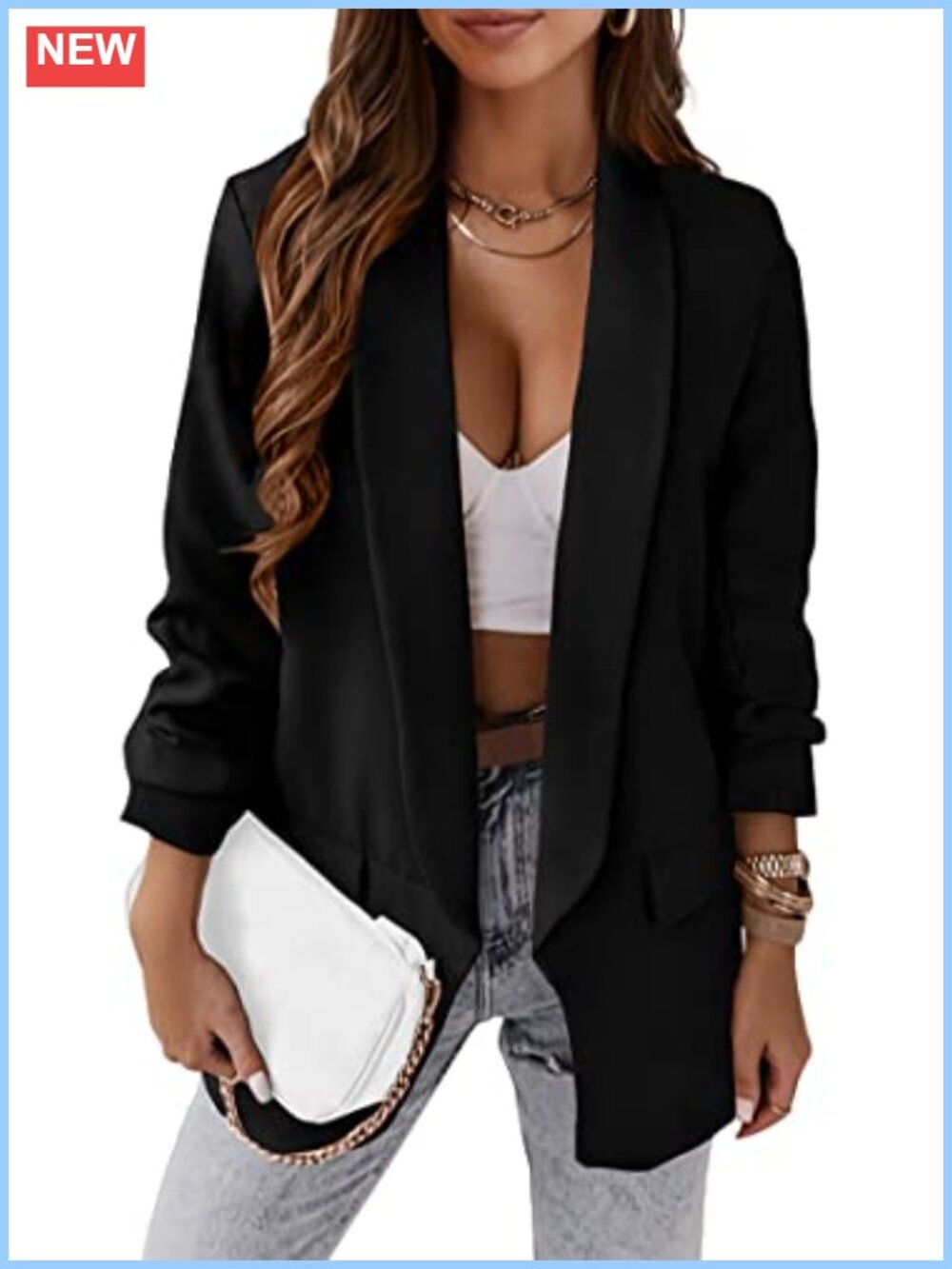 Women's Oversized Open Front Blazer Two Flap Pockets 100% Polyester